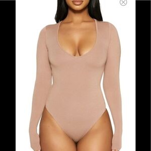💘 NAKED WARDROBE Deep-V Long Sleeve Bodysuit Size M